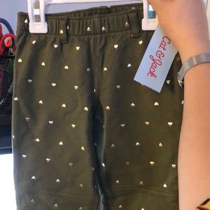 Girls leggings 5T green with golden hearts <3